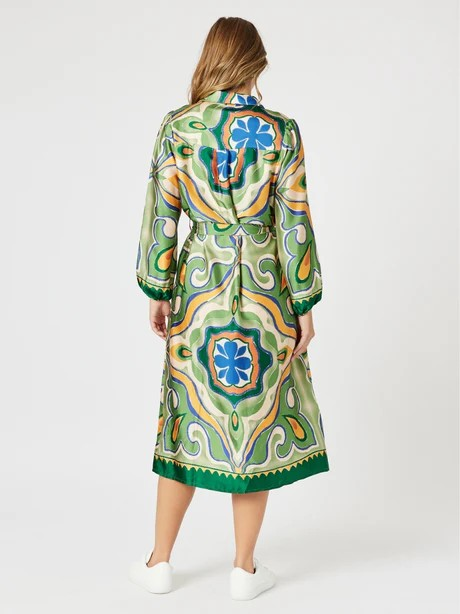 Threadz Brooklyn Print Button Dress Khaki Multi