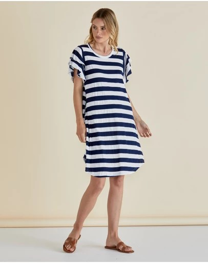 Betty Basics Sydney Tee Dress - Blue Stripe
