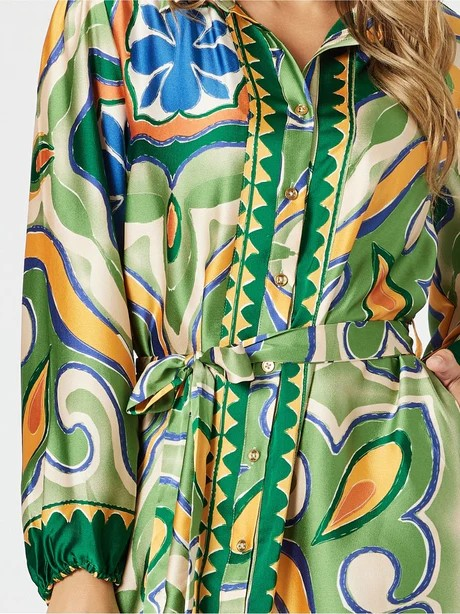 Threadz Brooklyn Print Button Dress Khaki Multi