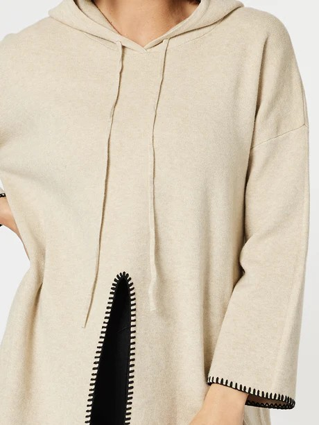 Threadz Cosy Hooded Split Front Knit Natural
