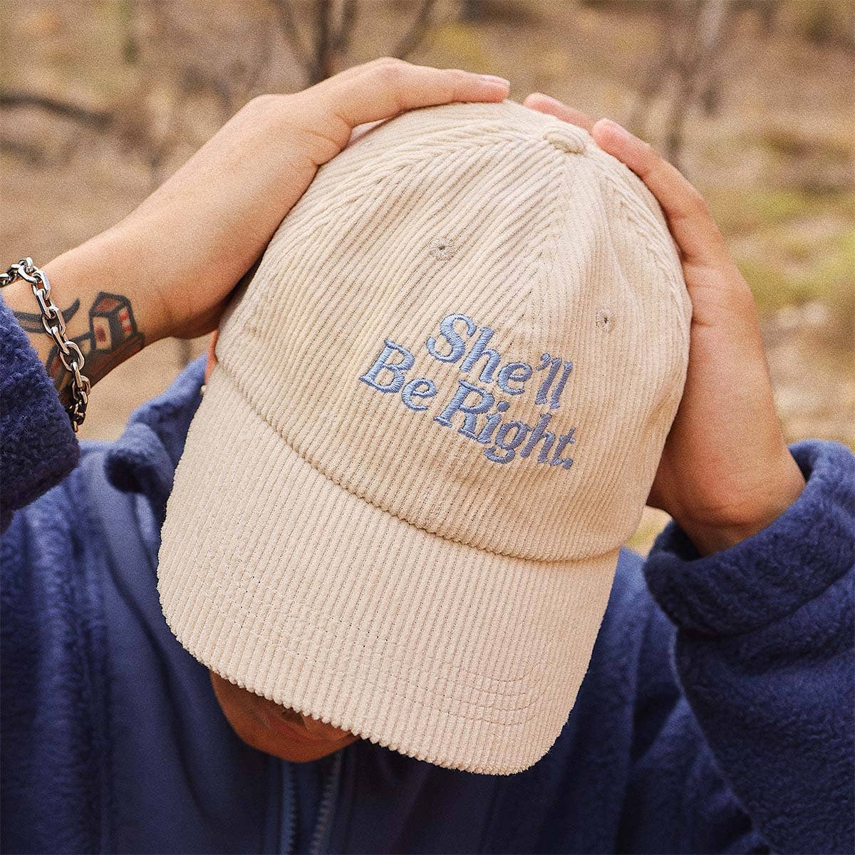 She'll Be Right Cord Cap in Nautical: Ecru, OS
