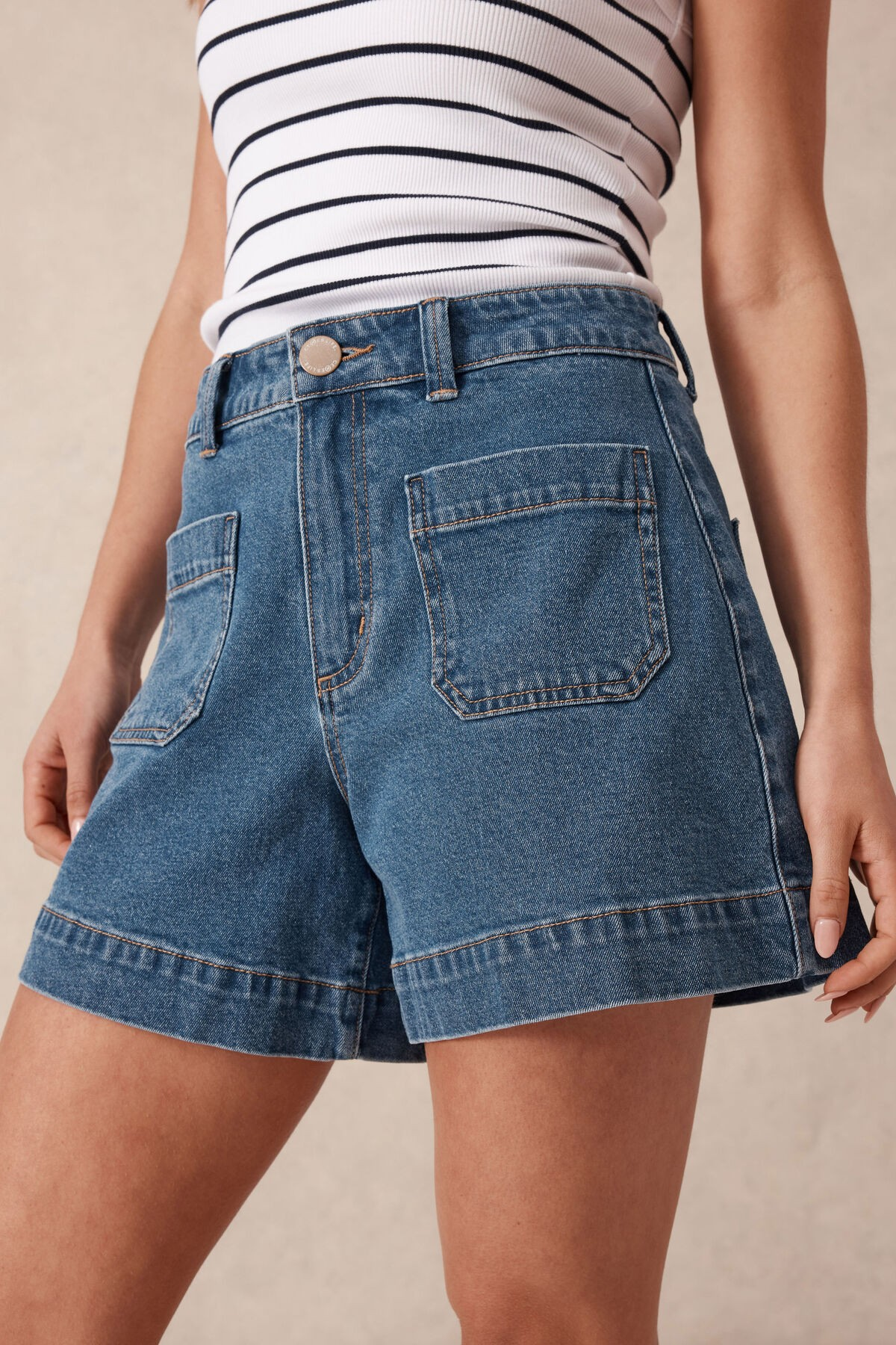 Ceres Life Esther Denim Patch Pocket Short - Fresh Indigo