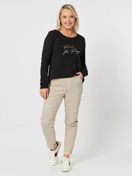 THREADZ Pull on Ripped Jeans - Natural