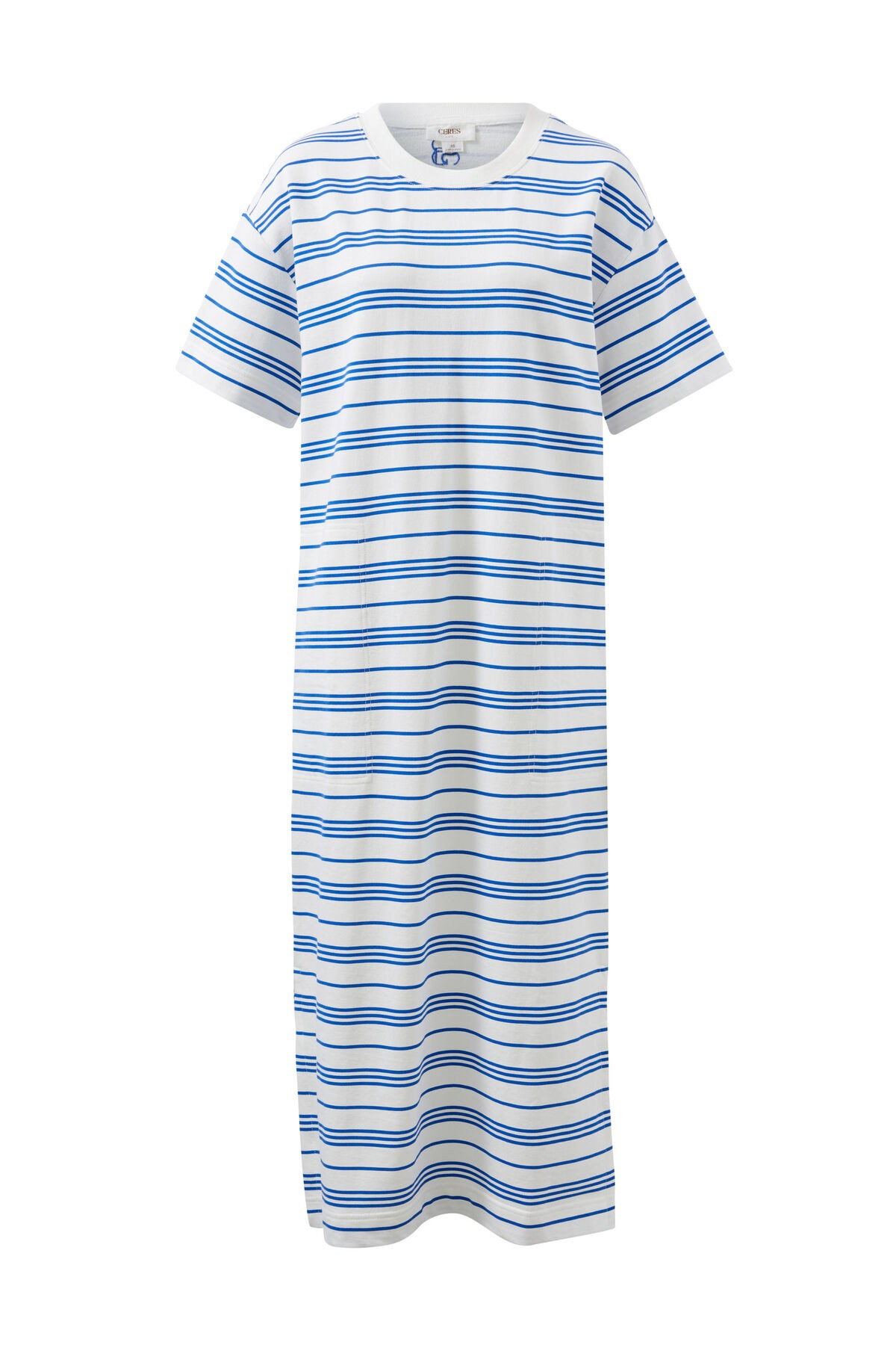 Ceres Life Charlotte Midi Terry Dress - White Azzure Blue Stripe