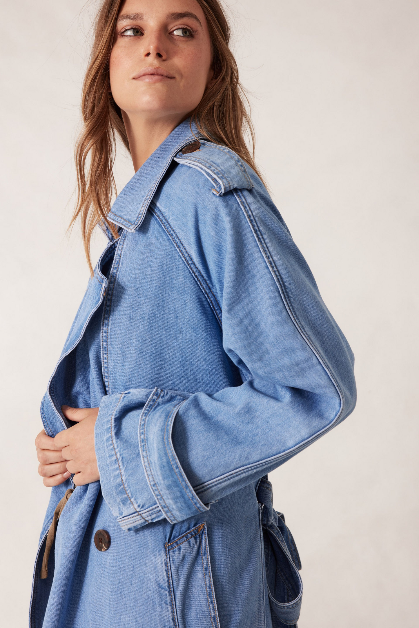 Ceres Life Longline Trench Coat Vintage Blue