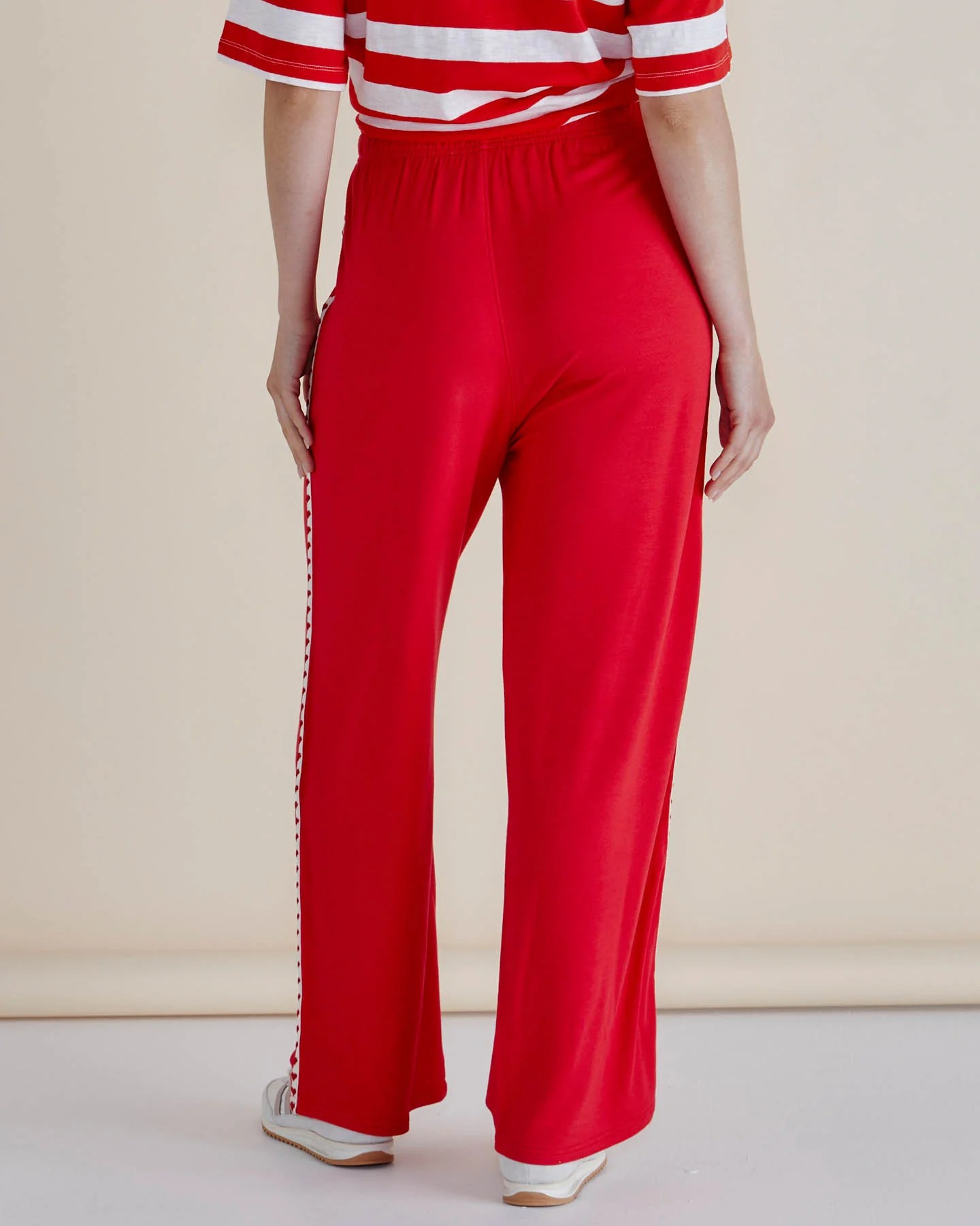 Betty Basics Evelyn Wide Leg Jogger Red Trim