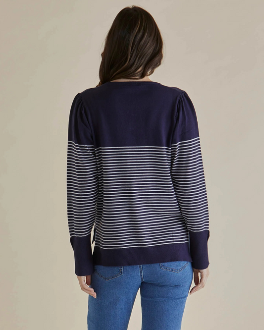 Betty Basics Collette Sweater Dark Blue and Cream Stripe