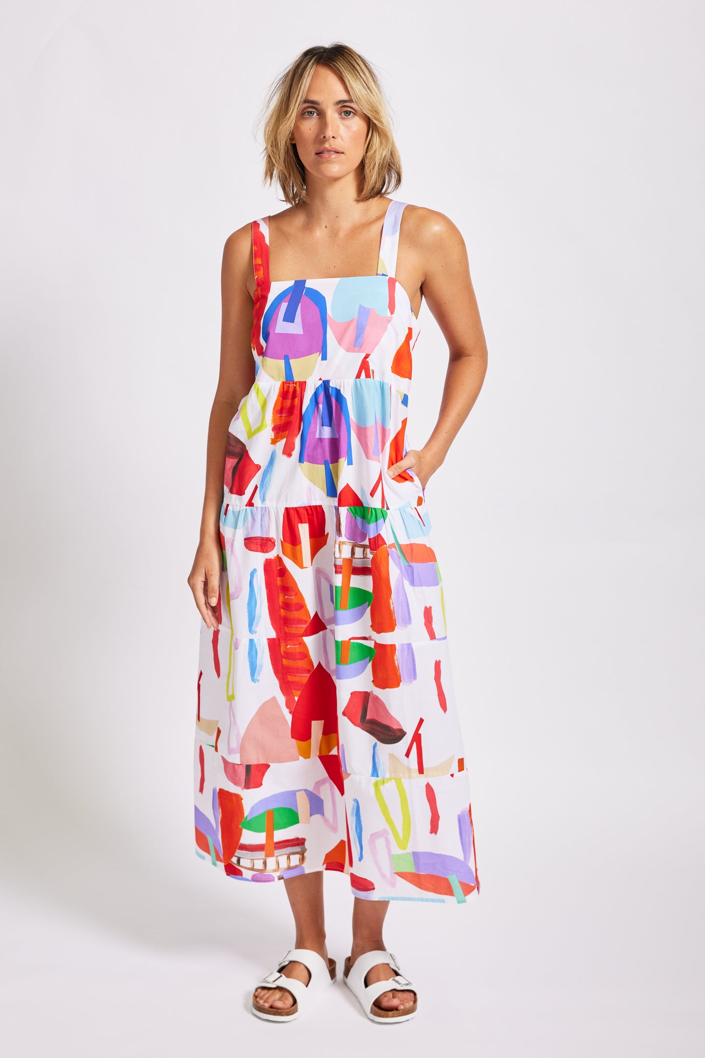 Wear Colour Sailboat Print Cotton Tiered Dress