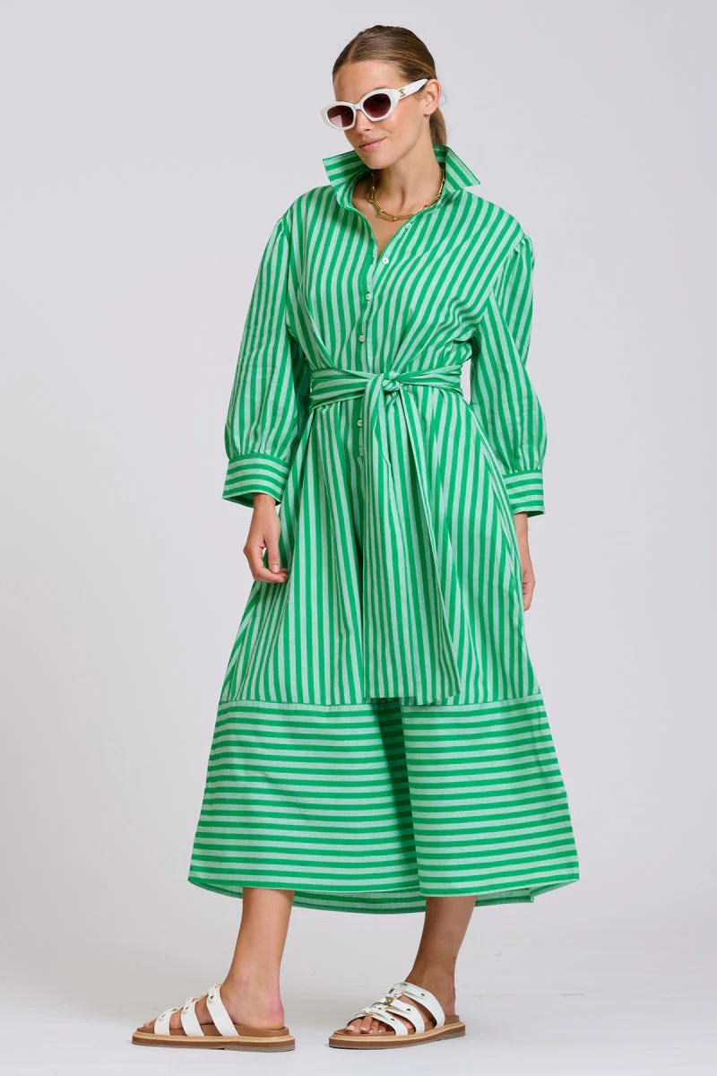 Shirty Martha Oversized Shirt Dress - Double Green Stripe