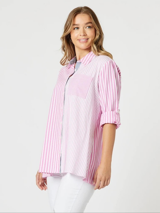 Threadz Skyler Stripe Shirt - Pink/White