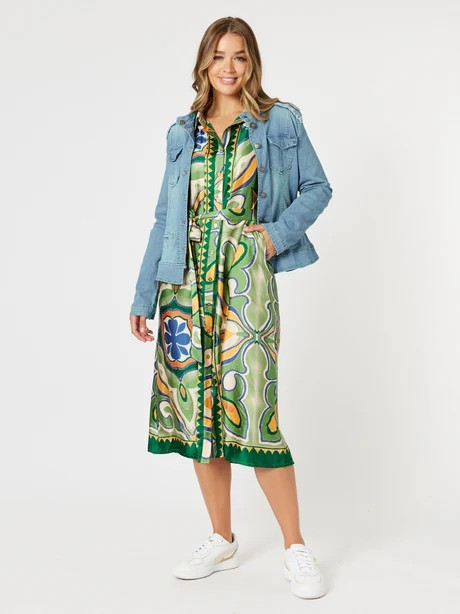 Threadz Brooklyn Print Button Dress Khaki Multi