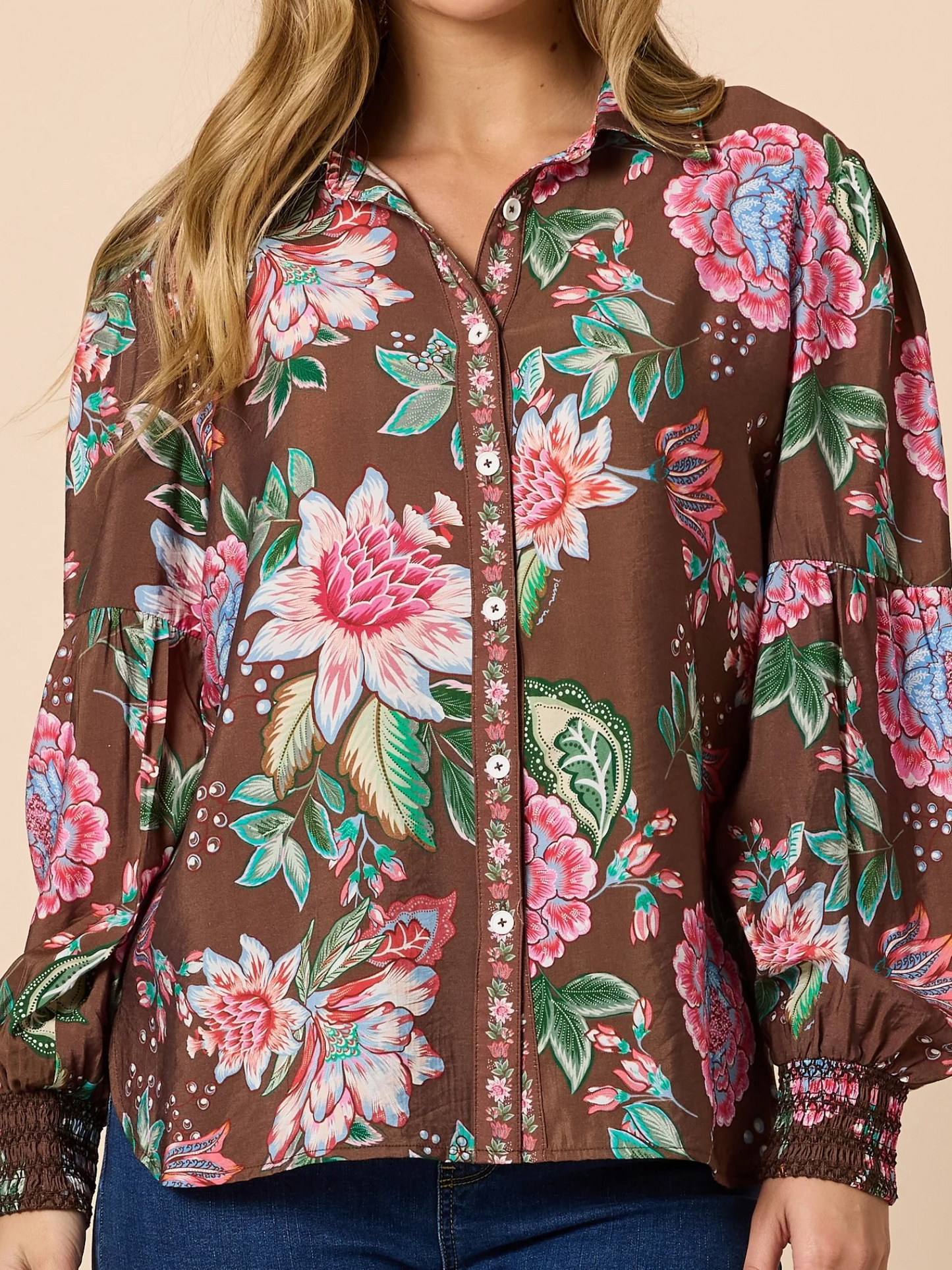 Threadz Bouquet Print Shirt Chocolate