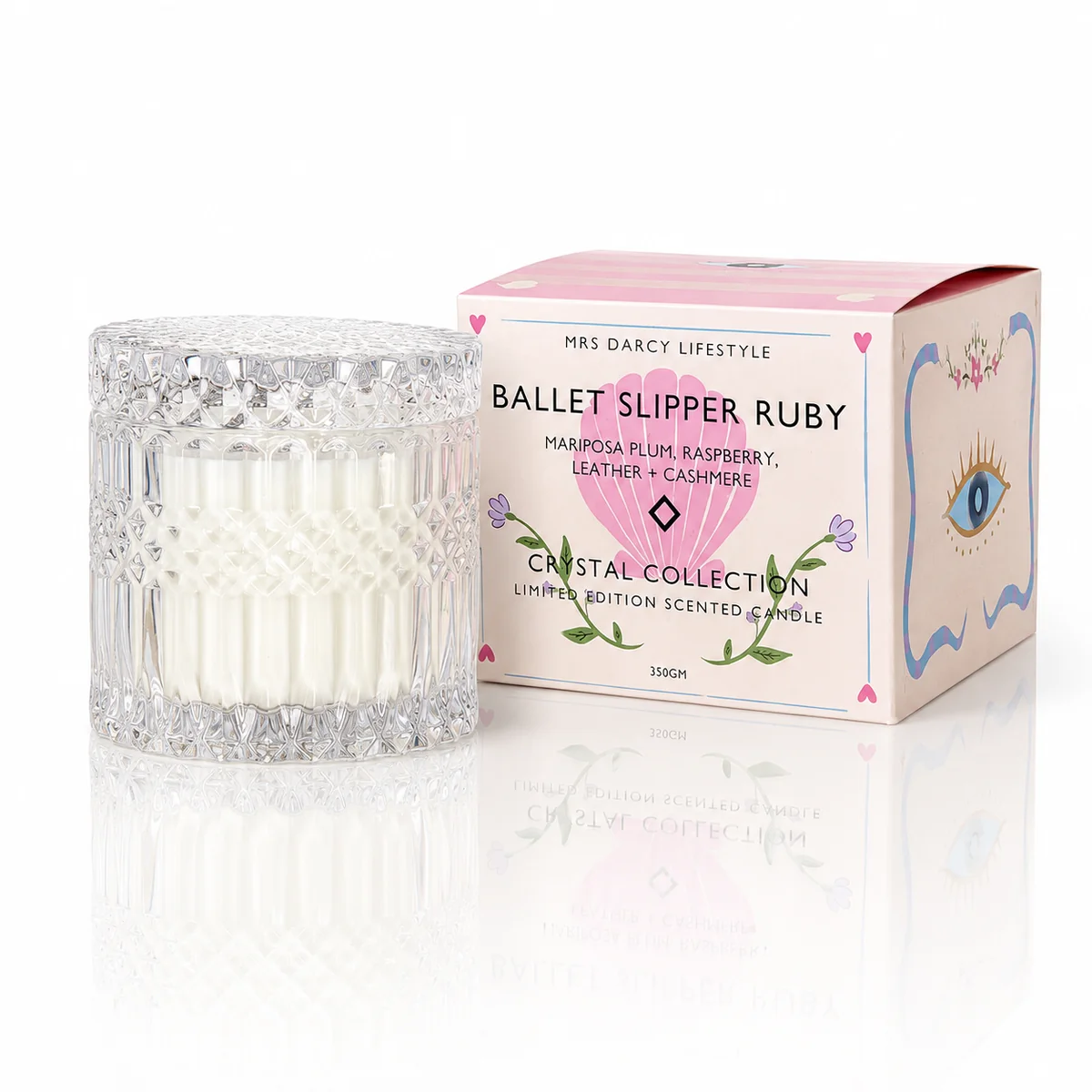 Mrs Darcy Lifestyle Candle Ballet Slipper Ruby - Mariposa Plum, Raspberry, Leather + Cashmere