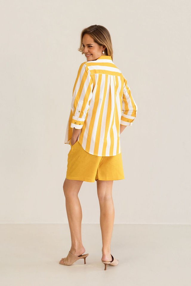 Kaleido 100% Cotton 3/4 Sleeve Classic Shirt - Mango Block Stripe