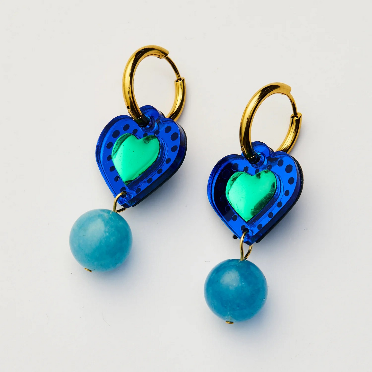 Martha Jean Sherbert Heart Earrings - Cobalt / Green