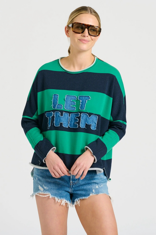 Shirt X EST Raw LET THEM Long Sleeve Sweatshirt - Green & Navy Stripe