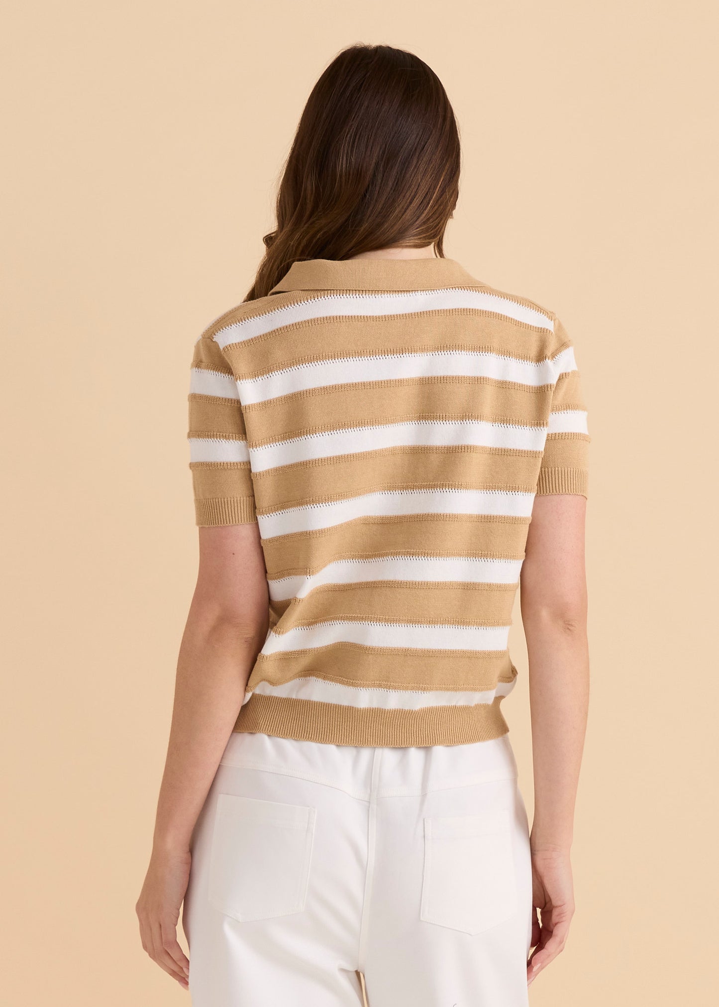 Betty Basics Salford Knit Polo - Beige and White