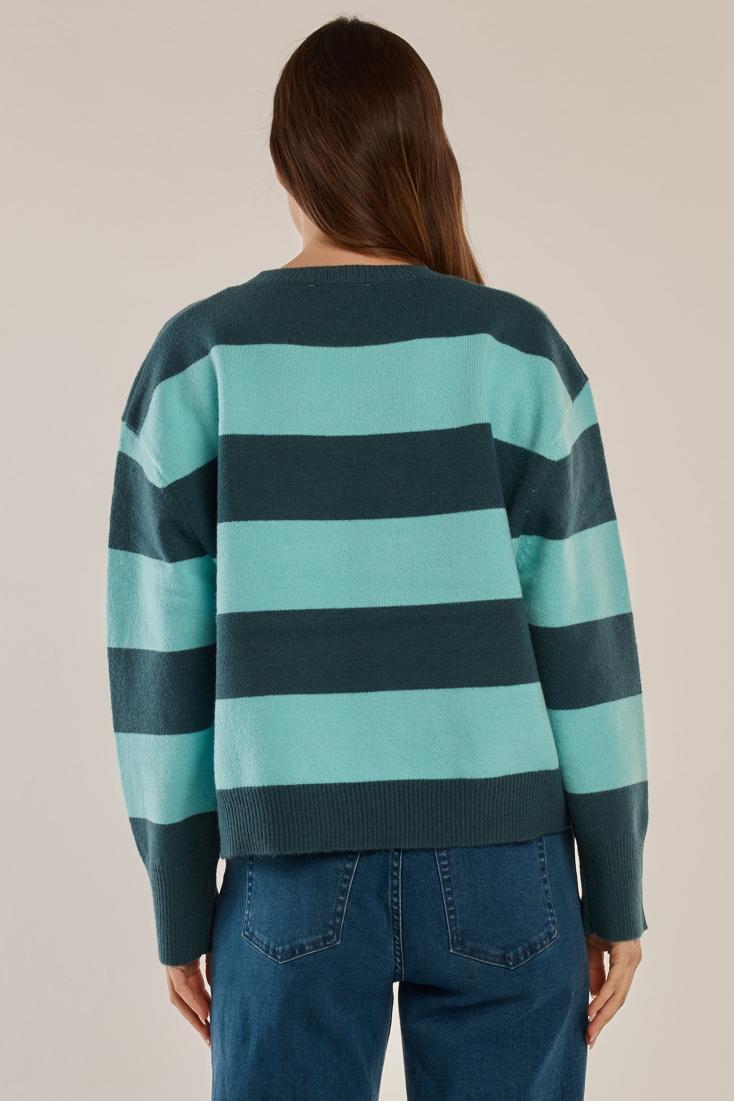 Betty Basics Leonie Knit Sweater - Teal Green/Blue Stripe