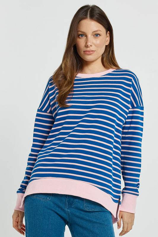 blue and pink Women's Stripe Sweatshirt | Betty Basics
