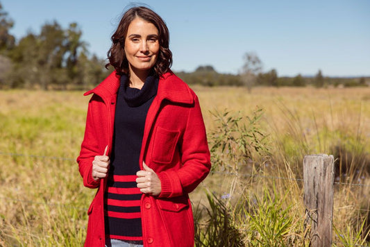 See Saw 100% Wool Rib Collar Pocket Detail Coat - Red