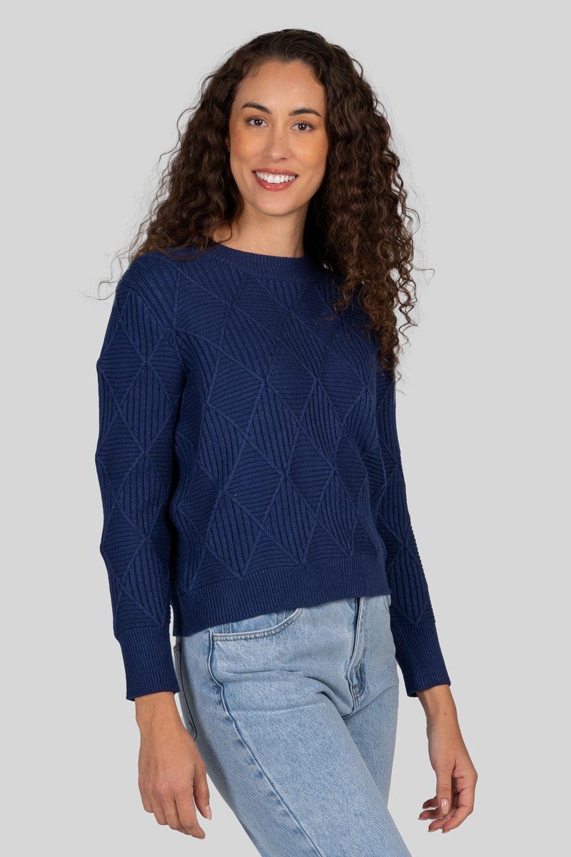 Kaleido Viscose Blend Diamond Embossed Sweater Navy