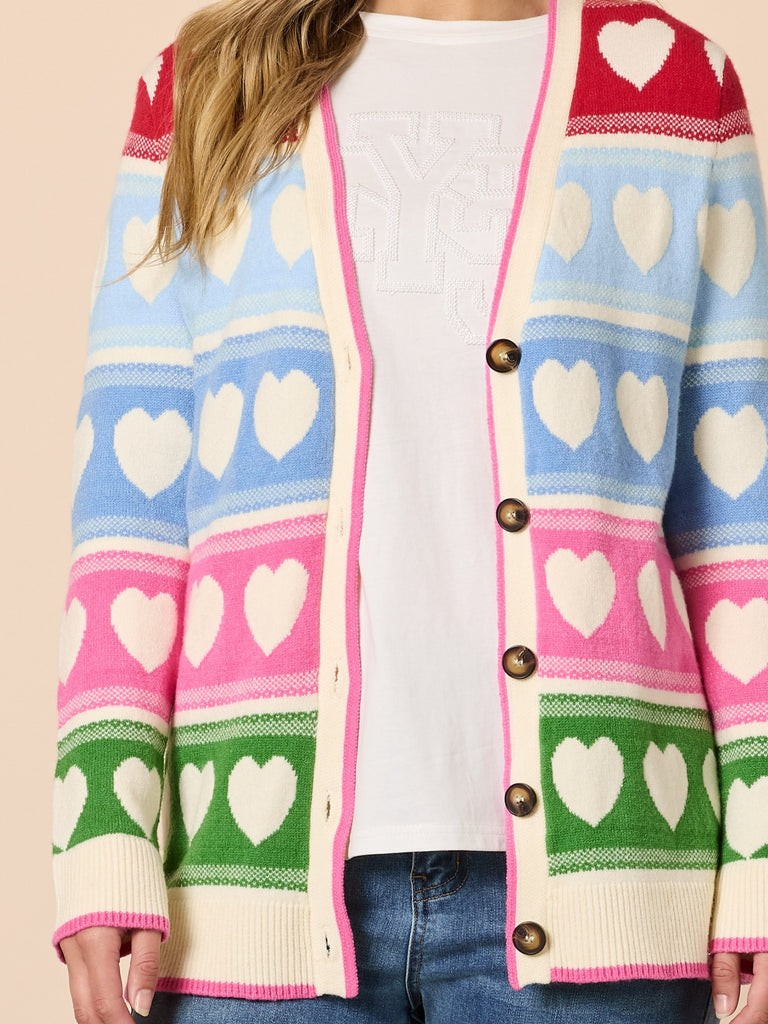 Threadz Chic Hearts Knit Cardi - Pink/ Multi