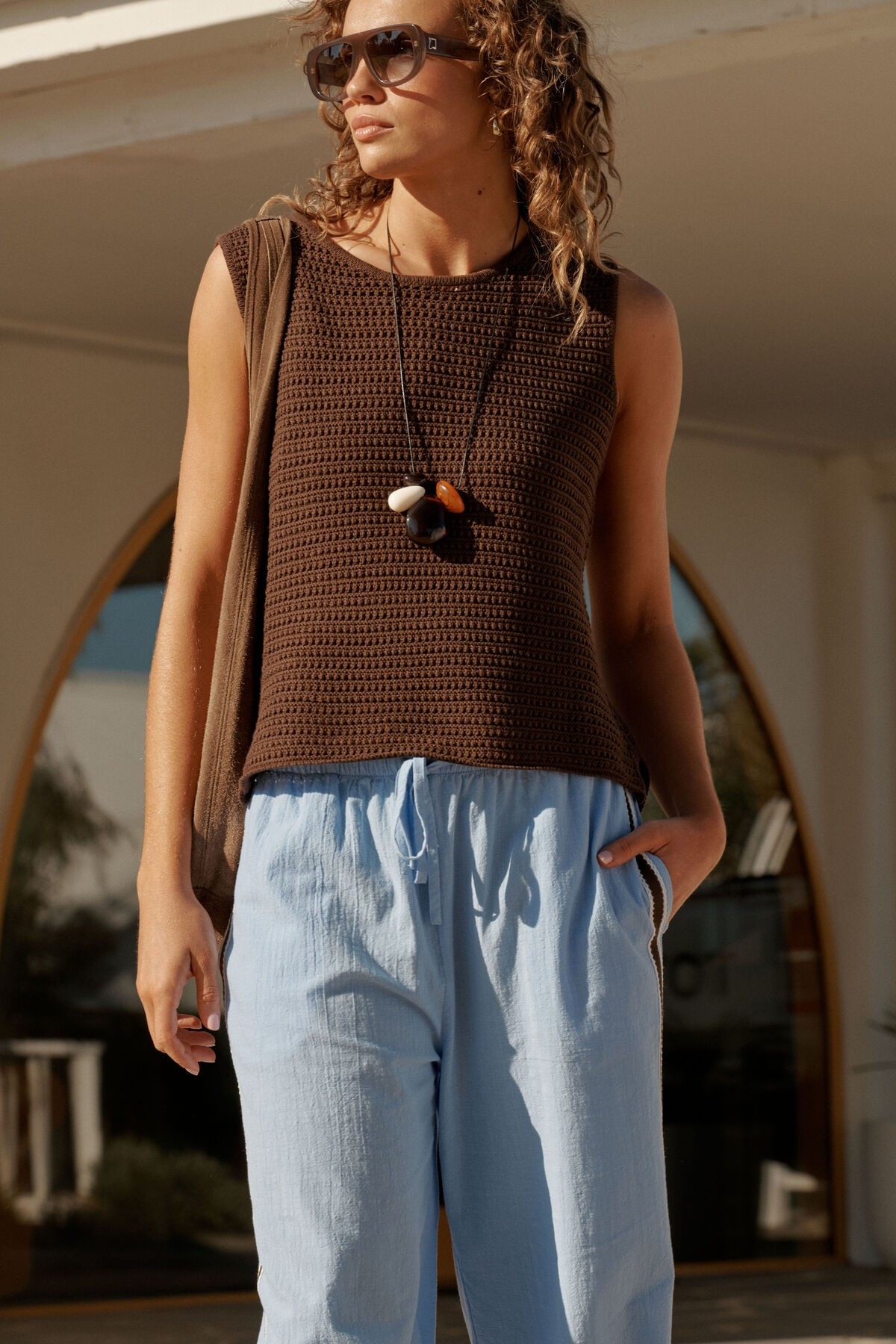 Ceres Life Margot Mesh Tank - Chocolate