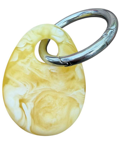 Greenwood Designs Egg Charm Resin Keyrings: Lemon / Silver