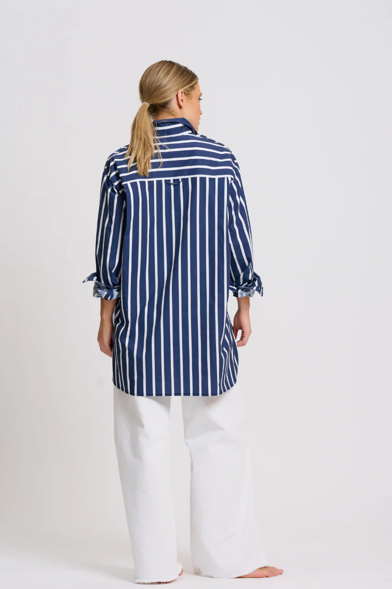 Shirty Bobbie Boyfriend Shirt - Navy Thick Stripe