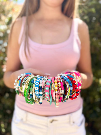 Colourful Enamel Stacking Bracelet Collection in Gold & Silver: Gold Tubey Blue