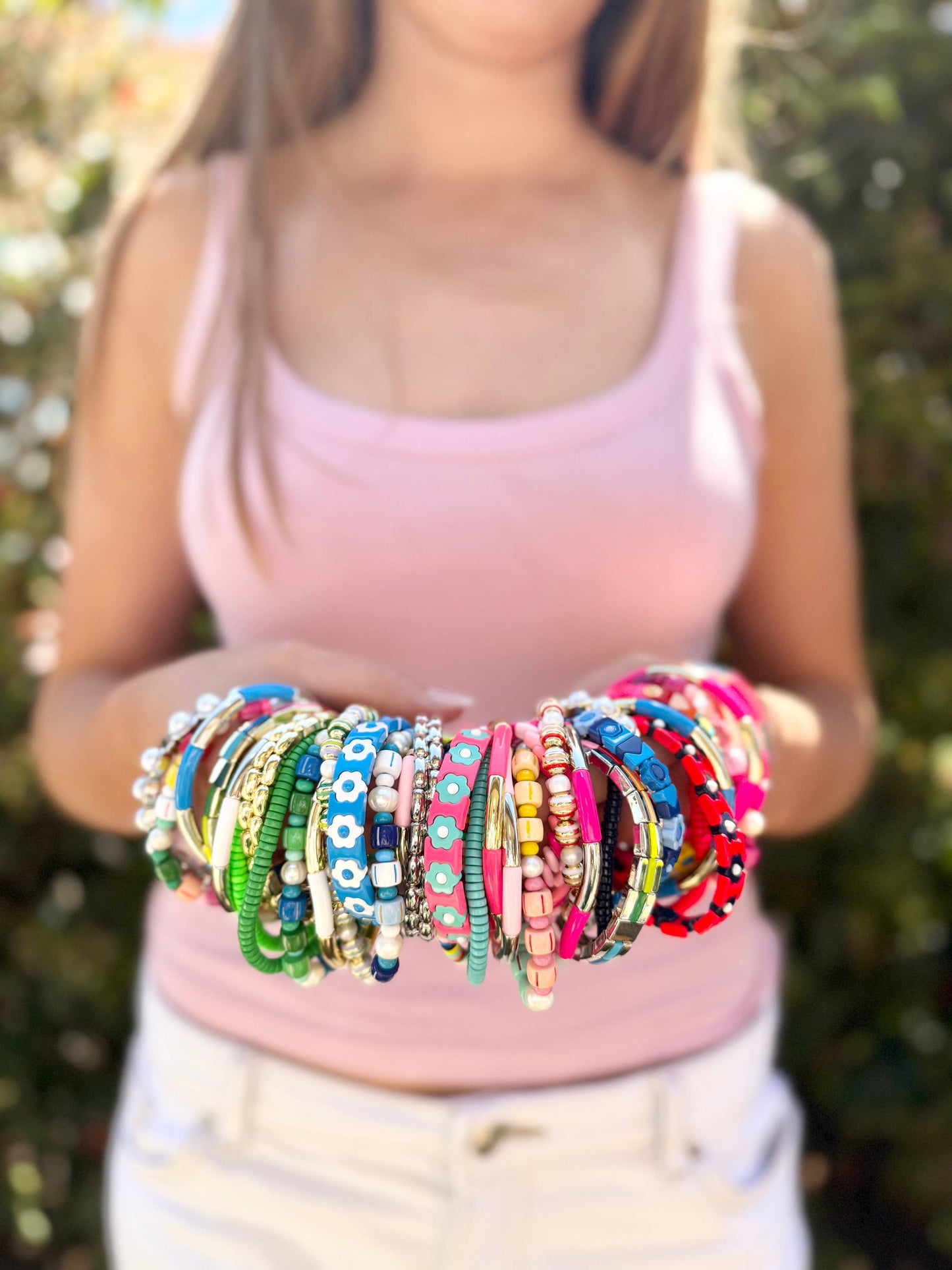 Colourful Enamel Stacking Bracelet Collection in Gold & Silver: Pearl Pop Silver