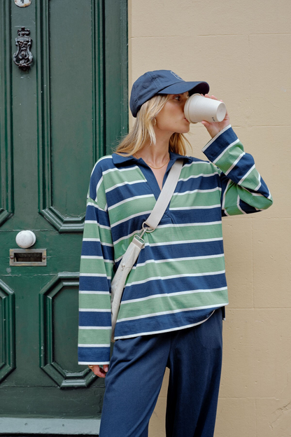 Ceres Life Shelby Slouchy Rugby Top - Pistachio/Heritage Navy Stripe