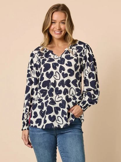 Threadz Luna Heart Top - Navy/Ivory