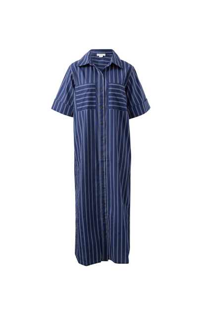 Ceres Life Samara Midi Shirt Dress - Prussian Blue Stripe