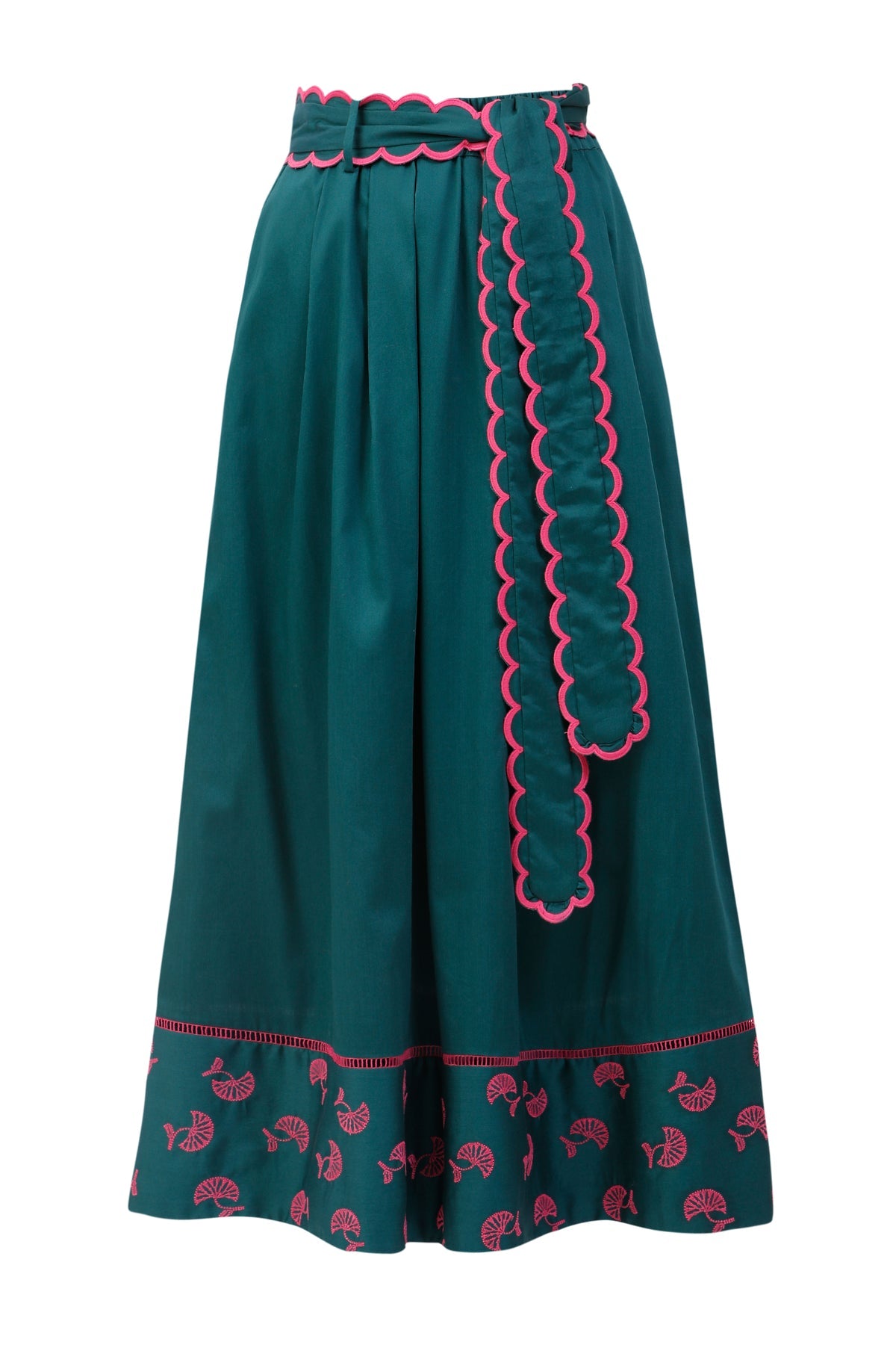 Emily Lovelock Maya Embroidered Skirt Dark Moss