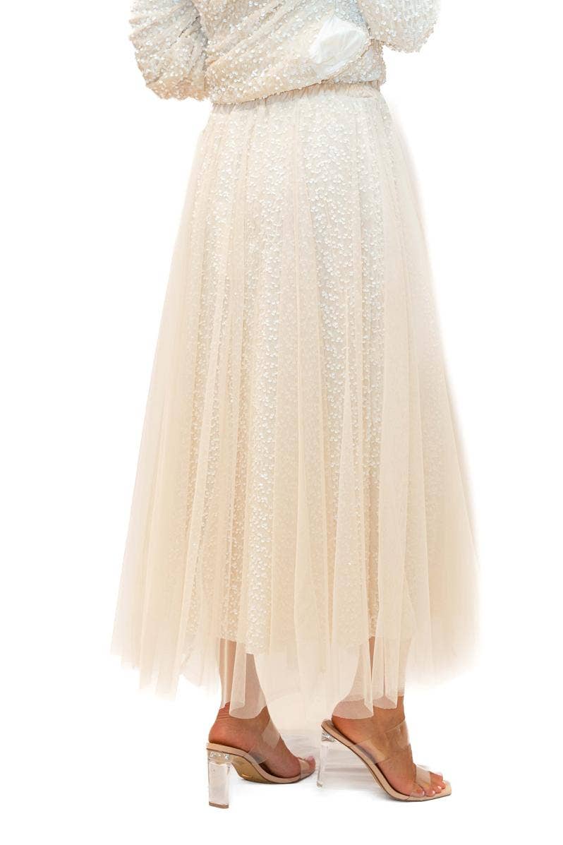Trinny Skirt- Cream- Sequin skirt with tulle overlay