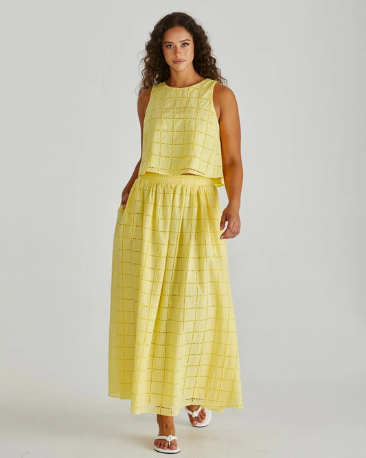 Sass Helmi Broderie Full Skirt - Yellow