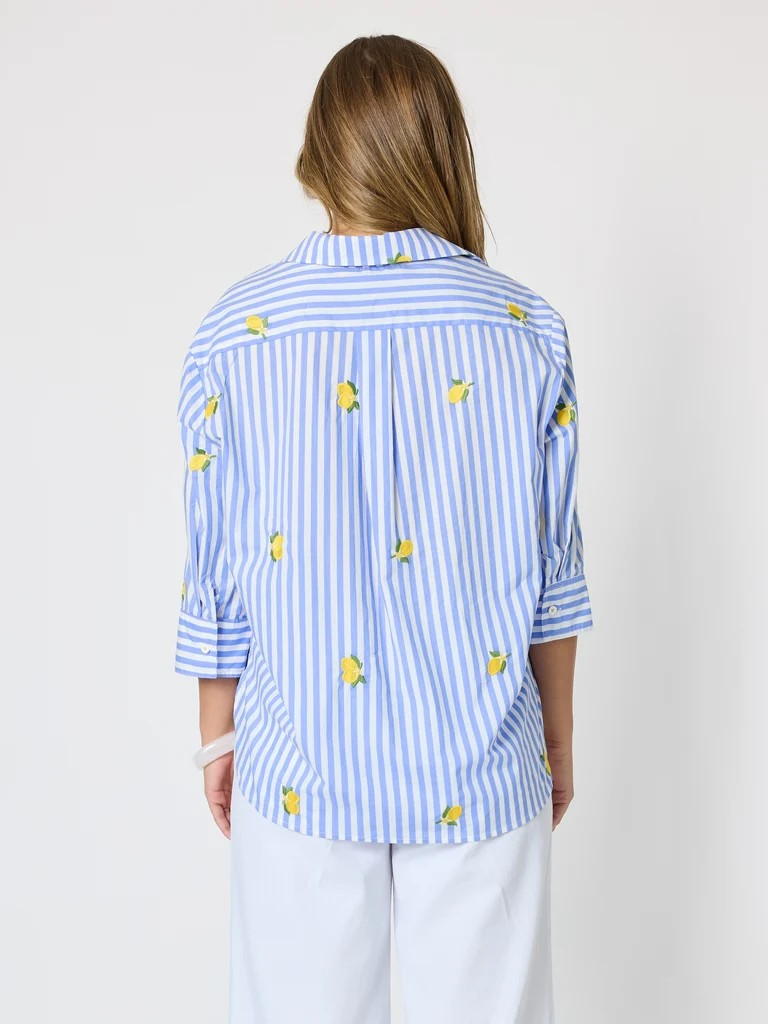 Threadz Spritz Embroidered Stripe Print Shirt - Blue/White