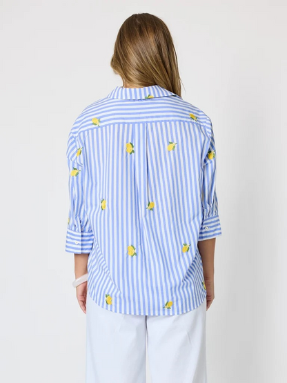 Threadz Spritz Embroidered Stripe Print Shirt - Blue/White