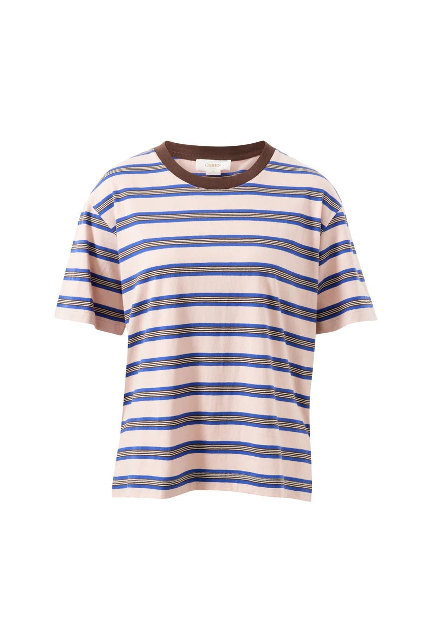 Ceres Life Stevie Slouchy Tee - Chalk Pink/Polo Blue/Choc Stripe