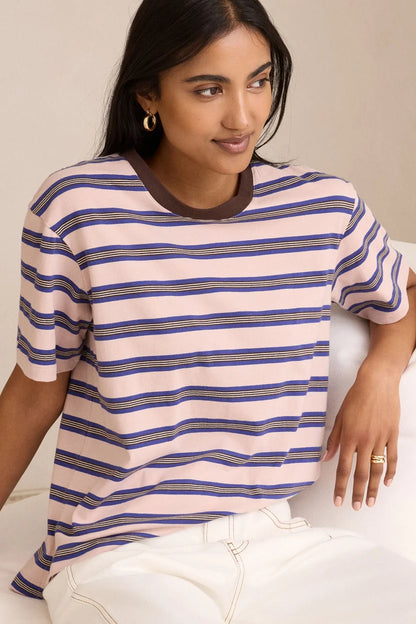 Ceres Life Stevie Slouchy Tee - Chalk Pink/Polo Blue/Choc Stripe