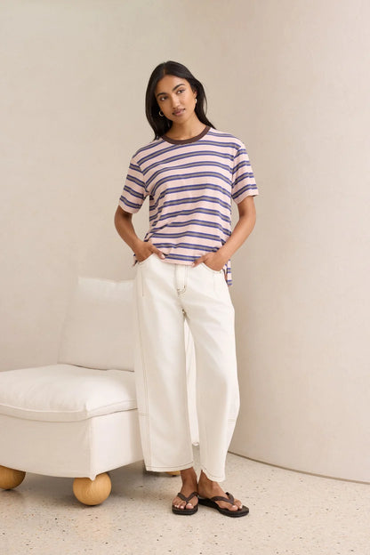 Ceres Life Stevie Slouchy Tee - Chalk Pink/Polo Blue/Choc Stripe