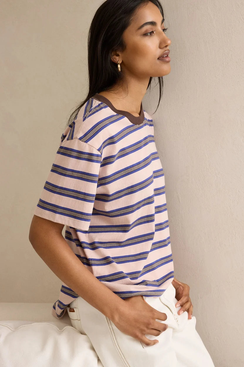 Ceres Life Stevie Slouchy Tee - Chalk Pink/Polo Blue/Choc Stripe