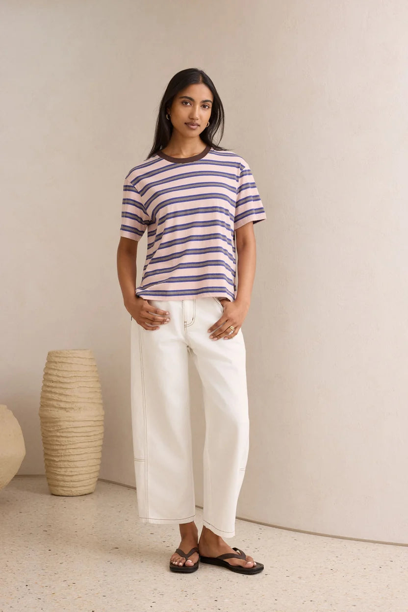 Ceres Life Stevie Slouchy Tee - Chalk Pink/Polo Blue/Choc Stripe