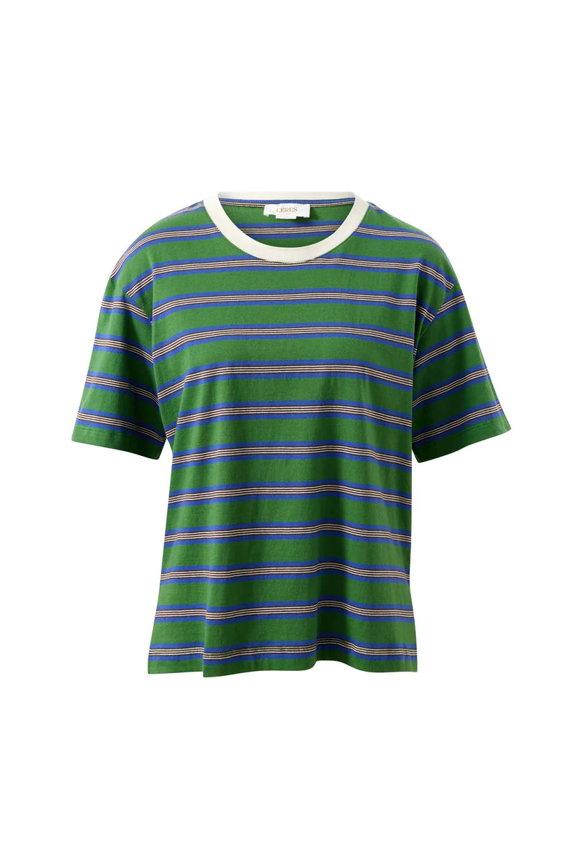 Ceres Life Stevie Slouchy Tee - Basil/Blue stripe