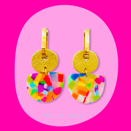 Polka Polly Dainty Hoops - Gold Rainbow Confetti