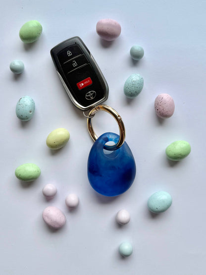 Greenwood Designs Egg Charm Resin Keyrings: Lemon / Silver