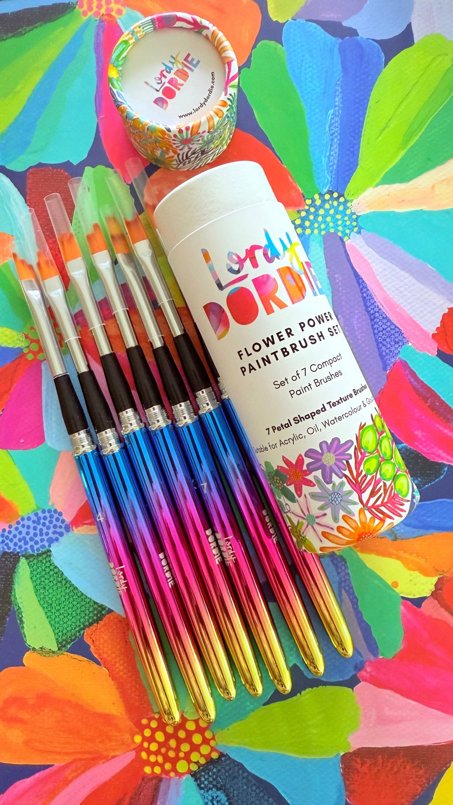 Lordy Dordie Flower Power Travel Paintbrush Set