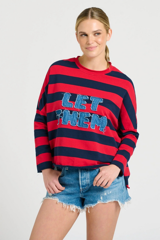 Shirty X EST Raw LET THEM Long Sleeve Sweatshirt - Red & Navy Stripe