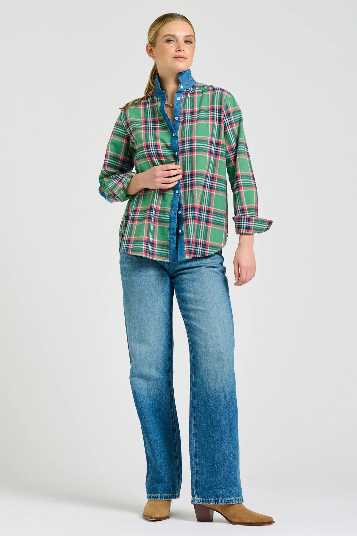 Shirty Helena Shirt - Sage Plaid